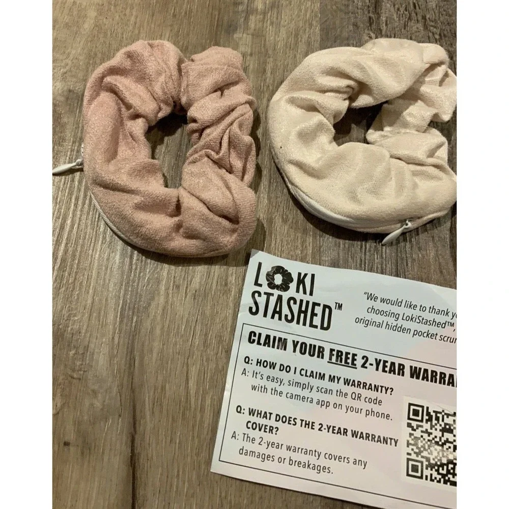 Loki Stashed 3pk Zipper Pocket Velvet Hair Ties Cloth